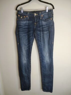 True Religion Distressed Skinny Jeans Size 28 Inseam 31 Dark Denim